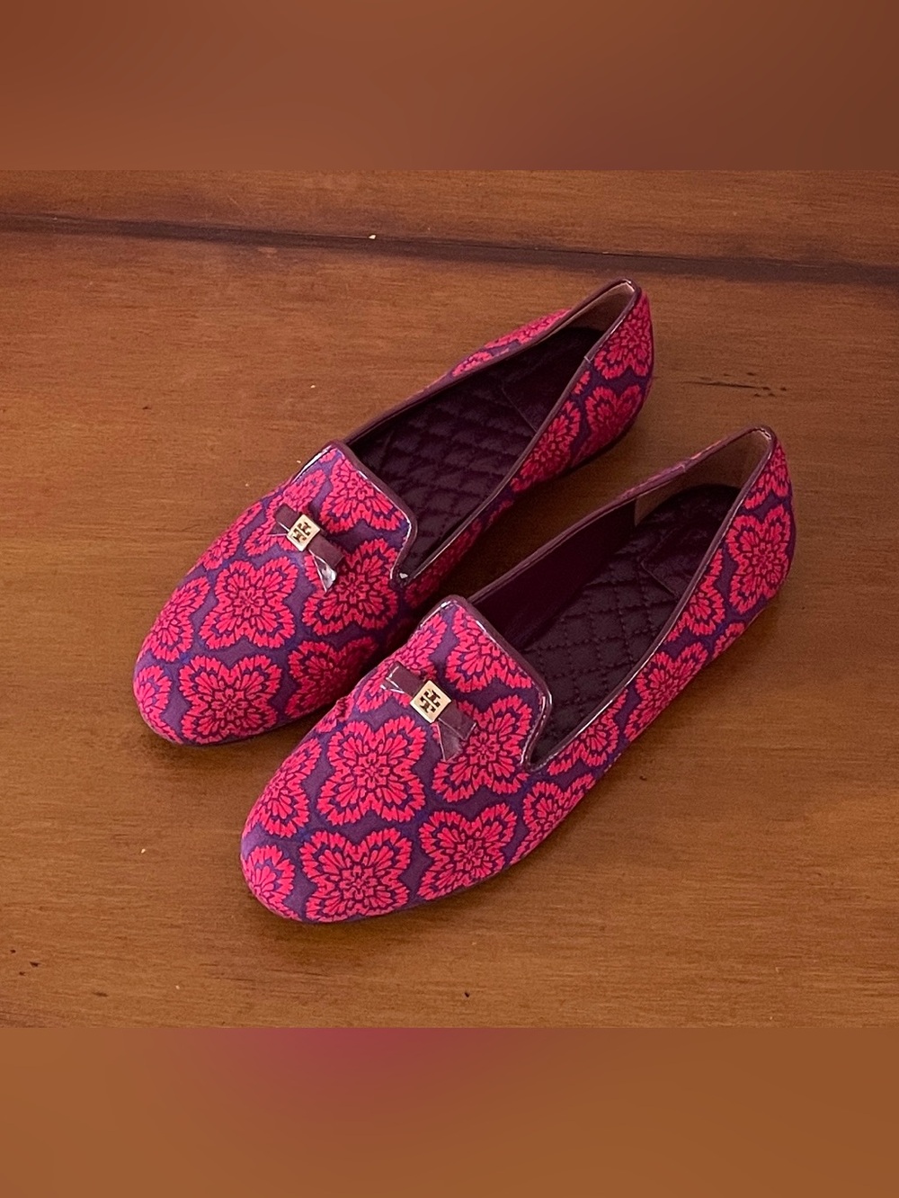 Tory Burch Chandra “Retired” Kariba Print Red/Purple Smoking Loafers Sz 9